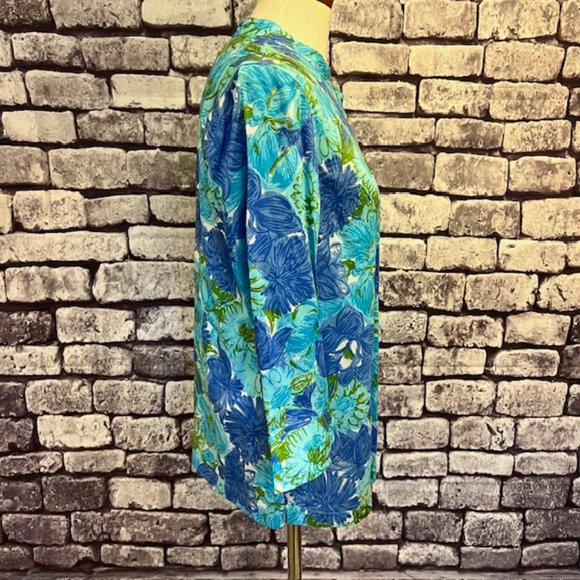 Talbots Blue, White & Green 3/4 Sleeve Blouse Size M - Picture 8 of 9